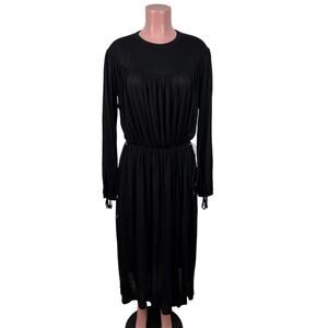 Ninety Percent NEW Black Dropped Shoulder Gather Maxi Dress Small resort Tencel